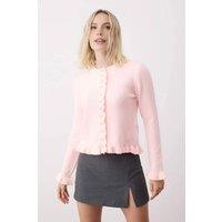 WOVCOR Women's Textured Knit Ruffle Hem Cardigan - Button Closure in Pink | Size: Medium