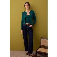 WOVCOR Women's Striped Knit Two Piece Crop Top & Cardigan Set in Green | Size: Small