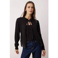 WOVCOR Women's Bow Tie Lace Edge Knitted Crop Top & Cardigan Set in Black | Size: Small