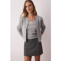 WOVCOR Women's Soft Knit Ribbed Cami & Long Sleeve Cardigan Set in Grey | Size: Medium