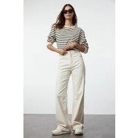 WOVCOR Women's High Waist Wide Leg Jeans Waist Detail in Ecru | Size: 8