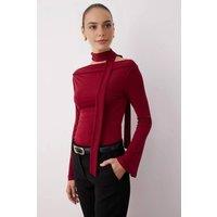WOVCOR Women's Knit Blouse With Shawl Detail in Burgundy | Size: XS
