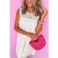 Everyday The Label Women's White Floral Eyelet Embroidered Sleeveless Shift Dress | Size: Large