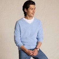 Lands' End Men's Cotton Twist V-neck Jumper in Blue | Size: XL