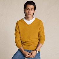 Lands' End Men's Cotton Twist V-neck Jumper in Mustard | Size: Medium