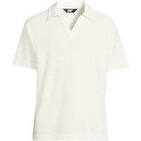 Lands' End Men's Textured Johnny Collar Polo Shirt in Off-White | Size: 2XL