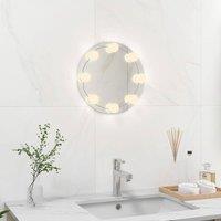 Berkfield Home Wall Frameless Mirror with LED Lights Round Glass in Silver