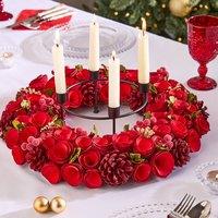 Dibor 36cm Red Rose Xmas Wreath Christmas Dining Table Centerpiece