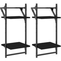 Berkfield Home 2-Tier Wall Shelves with Bars 2 pcs Black 30x25x65 cm | Size: 30 x 25 x 65 cm