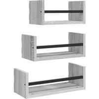 Berkfield Home 3 Piece Wall Shelf Set with Bars Grey Sonoma Engineered wood