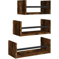 Berkfield Home 3 Piece Wall Shelf Set with Bars Smoked Oak Engineered wood in Brown