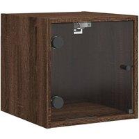 Berkfield Home Bedside Cabinet with Glass Door Brown Oak 35x37x35 cm | Size: 35 x 37 x 35 cm