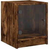 Berkfield Home Bedside Cabinet with Glass Door Smoked Oak 35x37x42 cm in Brown | Size: 35 x 37 x 42 cm