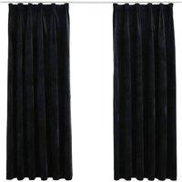 Berkfield Home Blackout Curtains 2 pcs with Hooks Velvet Black 140x175 cm