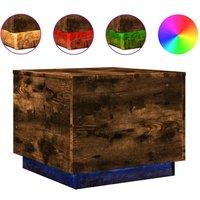 Berkfield Home Coffee Table with LED Lights Smoked Oak 50x50x40 cm in Brown | Size: 50 x 50 x 40 cm