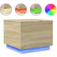 Berkfield Home Coffee Table with LED Lights Sonoma Oak 50x50x40 cm in Light Tan | Size: 50 x 50 x 40 cm