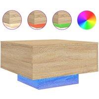 Berkfield Home Coffee Table with LED Lights Sonoma Oak 55x55x31 cm in Light Tan | Size: 55 x 55 x 31 cm