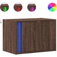 Berkfield Home Wall-mounted Bedside Cabinet with LED Lights Brown Oak