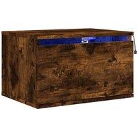 Berkfield Home Wall-mounted Bedside Cabinet with LED Lights Smoked Oak in Brown