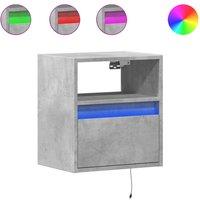 Berkfield Home Wall-mounted Bedside Cabinet with LED Lights Concrete Grey