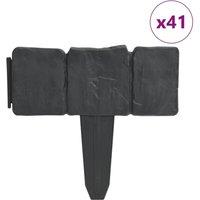 Berkfield Home Plastic Garden / Lawn Fence Stone Look 41 pcs 10 m in Grey