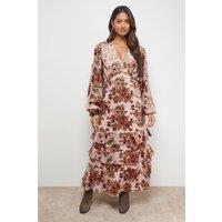 Oasis Women's Devore Tiered Puff Sleeve Midi Tea Dress in Rose | Size: 10