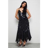 Warehouse Women's Premium Teardrop Embellished Bias Cut Midi Dress in Black | Size: 14