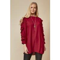 HOXTON GAL Women's Oversized Ruffle Detailed Long Sleeves Tunic in Red | Size: 8-10