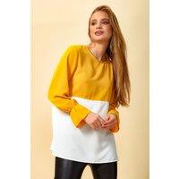 HOXTON GAL Women's Oversized Long Sleeves Crew Neck Colour Block Blouse in White | Size: 12-14