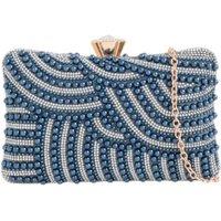 D2C Women's Pearl Embellished Clutch Bag in Navy