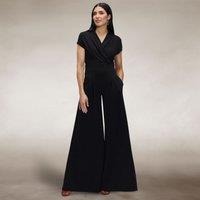 Hot Squash Women's Cap Sleeved Wide Leg Jumpsuit in Black | Size: 16