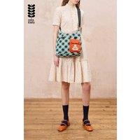 Orla Kiely Women's Geometric Floral Shoulder Bag with Crossbody Strap & Front Pockets in Blue