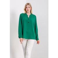 HOXTON GAL Women's Oversized Long Sleeves Top with Button Details in Green | Size: 12-14