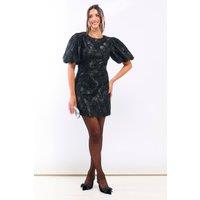 Needs No Label Women's Black Fluffy Puff Sleeve Mini Dress | Size: 14