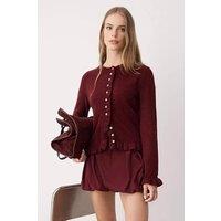 WOVCOR Women's Textured Knit Ruffle Hem Cardigan - Button Closure in Burgundy | Size: Medium