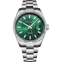 STHRLING Original Men's Vanguard 4069 42mm Quartz Dress Watch - Fluted Bezel, Steel Bracelet in Green