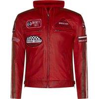 Infinity Leather Men's Racing Hooded Leather Biker Jacket-Detroit in Red | Size: Small