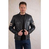 Lakeland Leather Men's Charlie II' Leather Racer Jacket in Navy | Size: 48R