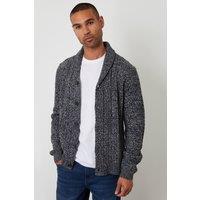 Threadbare Men's Cable Knit Shawl Collar Cardigan With Wool in Blue | Size: Small