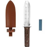FLORA GUARD Durable Hori Hori Garden Trowel with Leather Sheath & Stone in Brown