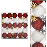 VFM e-Store Red & White 3cm Mini Baubles (25 Pack) - Christmas Tree Decorations