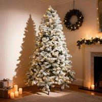 Shatchi 4Ft Pre-Lit Yukon Snow Pine Christmas Tree with Warm White LEDs