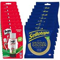 Pritt Glue Sticks 43g & Golden Tape 24mm x 50m Bundle, (8 Pack Each)