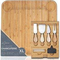 La Donna Bamboo Cheese Board with Drawer Serving Tray, Cutting Tools & Bowls