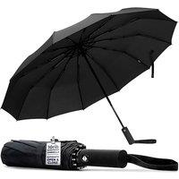 Tanness Unisex Windproof Travel Umbrella 12 Rib Automatic Folding Compact in Black