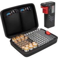 Tanness 140 Battery Case with Tester AAA AA 9V Flat C D Batteries in Black