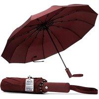 Tanness Unisex Windproof Travel Umbrella 12 Rib Automatic Folding Compact in Red