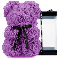 Tanness 25cm Artificial Rose Bear with Transparent Gift Box - Purple