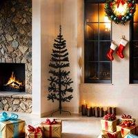 Berkfield Home Slim Artificial Half Christmas Tree with Stand Black 150 cm