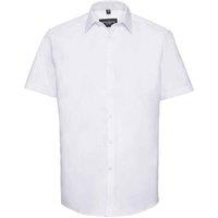 Russell Collection Men's Herringbone Short-Sleeved Formal Shirt in White | Size: 19 inches